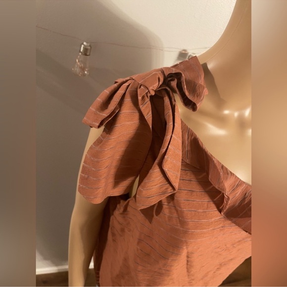 One-Shoulder Ruffle Top in Brown - Picture 3 of 6